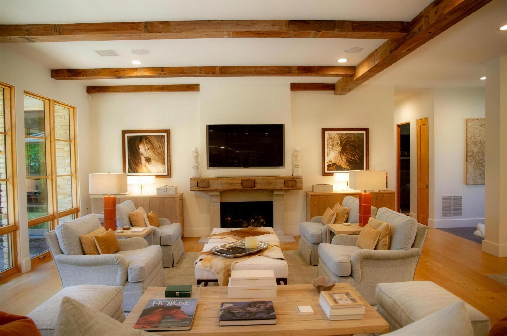 Luxury living room with fireplace in Tulsa Oklahoma